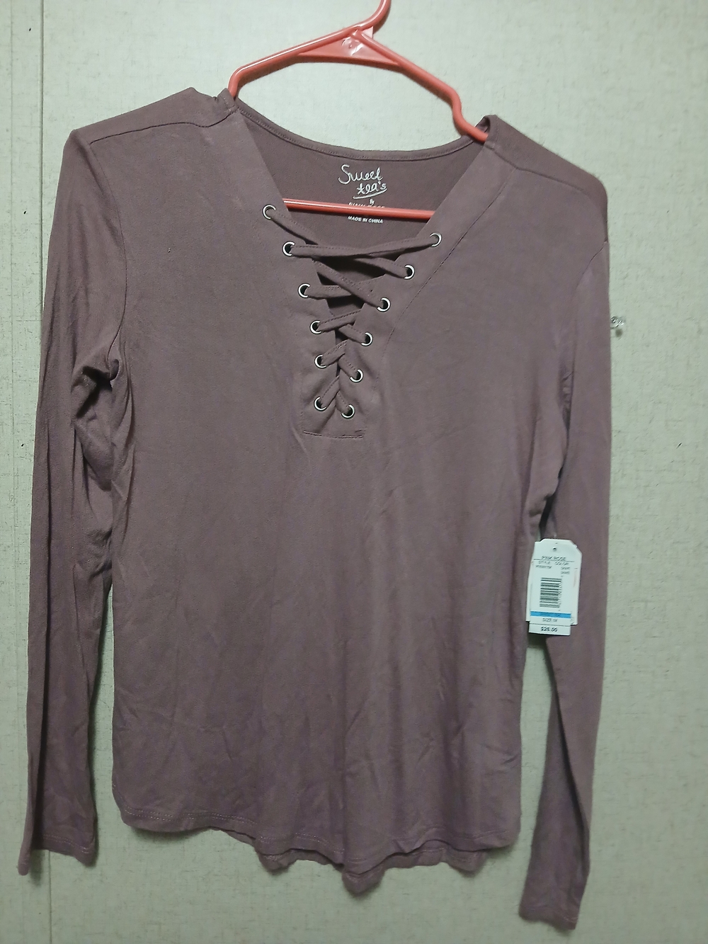 Sweet Tea Mauve Lace-Up Long Sleeve Tee